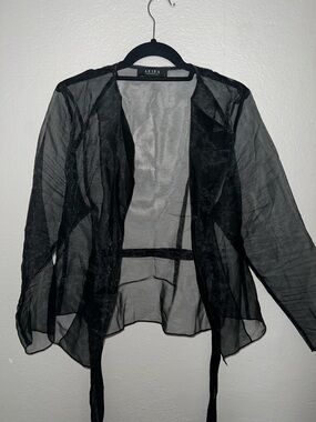 AKIRA Black Sheer Draped Open Cardigan